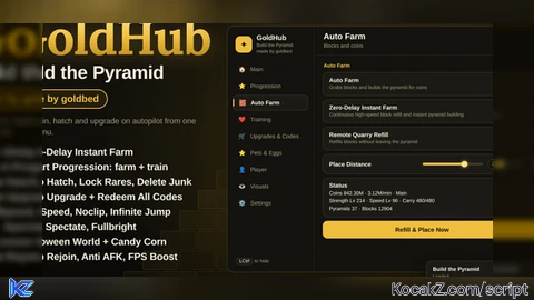Goldhub|Autoplay Autofarm all,auto train,auto Place And more - Verified script for Build the Pyramid!