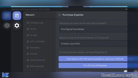 Script Wevorn For Free Gamepass and Dev Products and Instant - Verified script for Universal Script