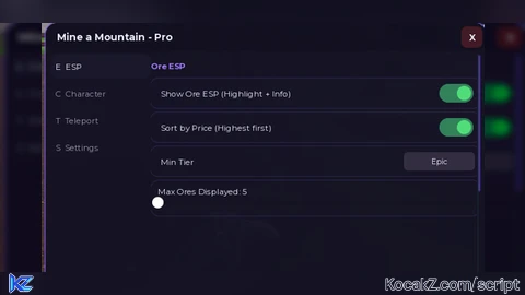 ESP full configurable + NoClip + fly - Verified script for Mine a Mountain