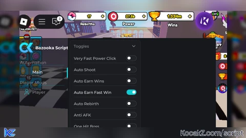 Script inf wins fast auto click - Verified script for Bazooka Simulator