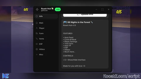 Free OP Keyless script Hub Rcash Hub - Verified script for 99 Nights in the Forest 🔦