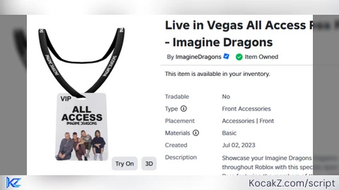Live in Vegas All Access Pass  Imagine Dragons AUTO GET ITEM - Verified script for Hulu Imagine Dragons: Live from Vegas Experience