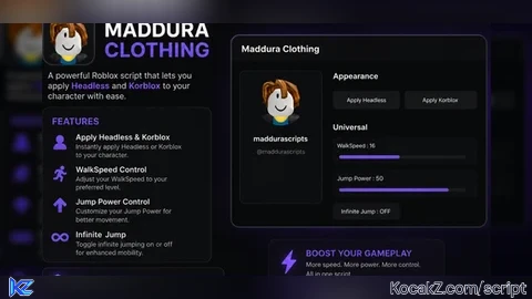 Maddura Universal Korblox Headless and Misc - Verified script for Universal Script