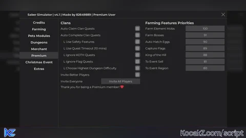 FARM CLAN XP AND INSANE FEATURES - Verified script for Saber Simulator