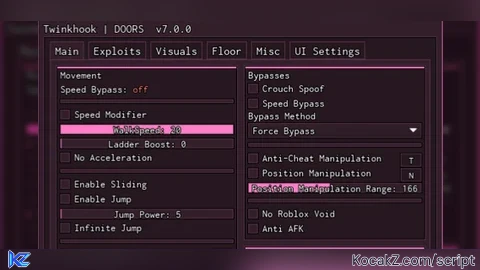 Twinkhook | Best, Walkspeed Bypass, God Mode, Many Features - Verified script for DOORS 🍬🍭