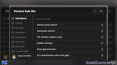 Pocket hub lite update selector - Verified script for Universal Script