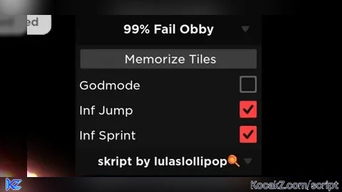 MEMORY SKRIPT x FLY GUI x GODMODE x INF JUMP x INF SPRINT - Verified script for 99% Fail Impossible Obby!